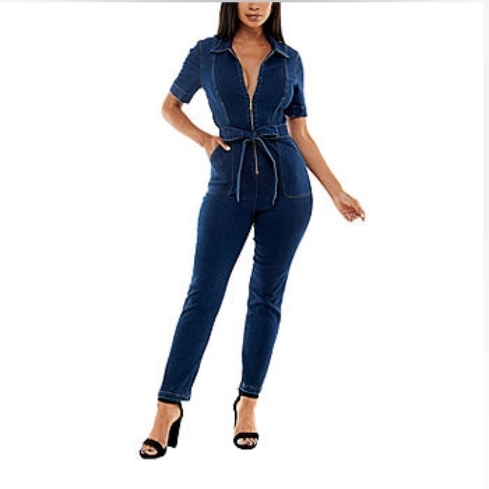 Short Sleeve Belted Jumpsuit